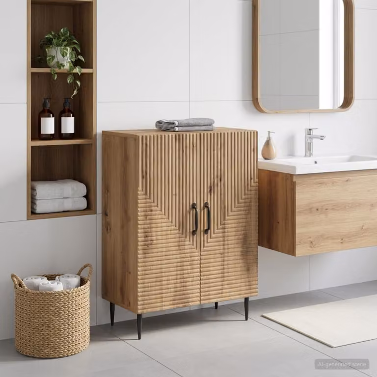 Mobiletto da bagno moderno vidaXL HAARLEM in legno marrone L: 59,5 cm, P: 31 cm, H: 80 cm