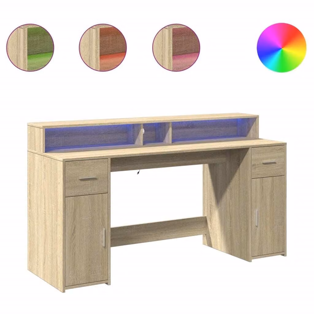 Scrivania con Luci LED Rovere Sonoma 160x55x91cm in Multistrato