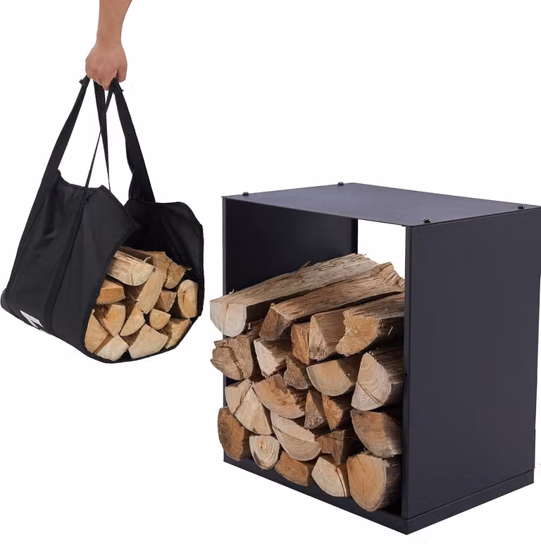 Scaffale metallico per il deposito di legna, dimensioni 40x28x40 cm, con borsa per il trasporto, adatto per interni ed esterni