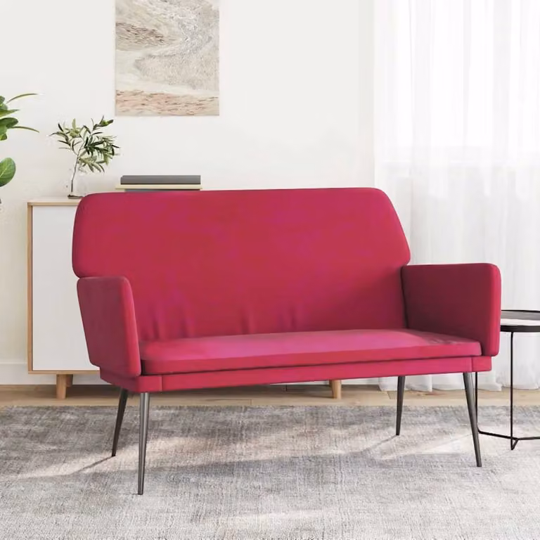 Panca vidaXL in velluto rosso vino con braccioli e struttura in metallo L: 108 cm, P: 79 cm, H: 79 cm