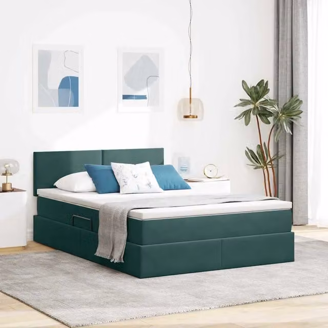 Letto con contenitore LED e materasso Verde Scuro 140 x 200 cm 3371340