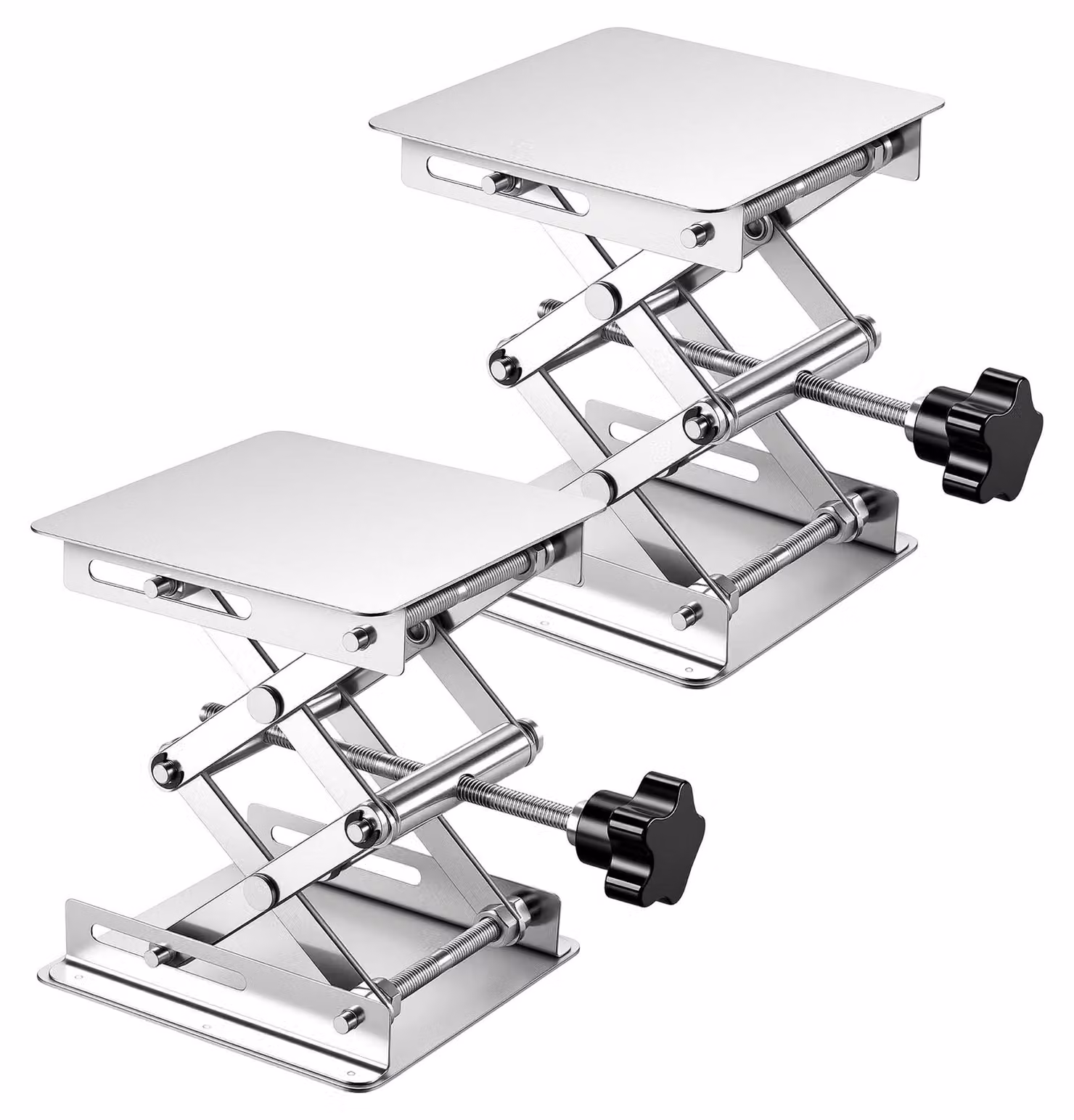 Set di 2 sollevatori per carichi, dimensioni 100x100 mm, acciaio inossidabile, corsa di sollevamento da 50 a 160 mm