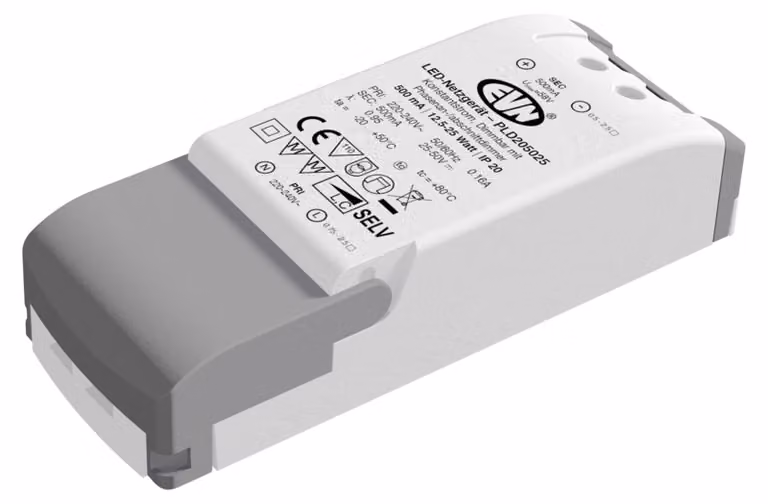 Alimentatore LED EVN PLD205025, 500mA, 12,5-25W, grado di protezione IP20