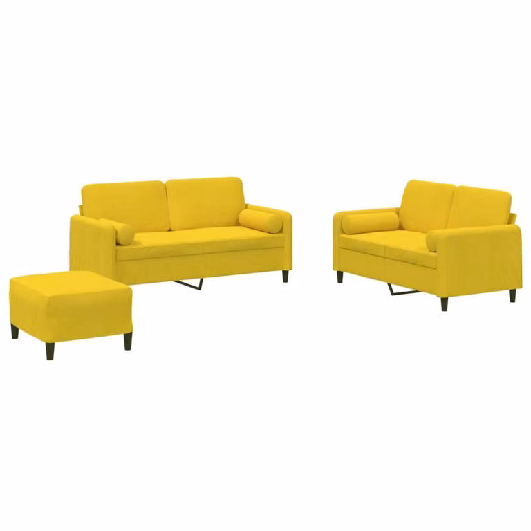 Set di Divani 3 pz con Cuscini Giallo in Velluto