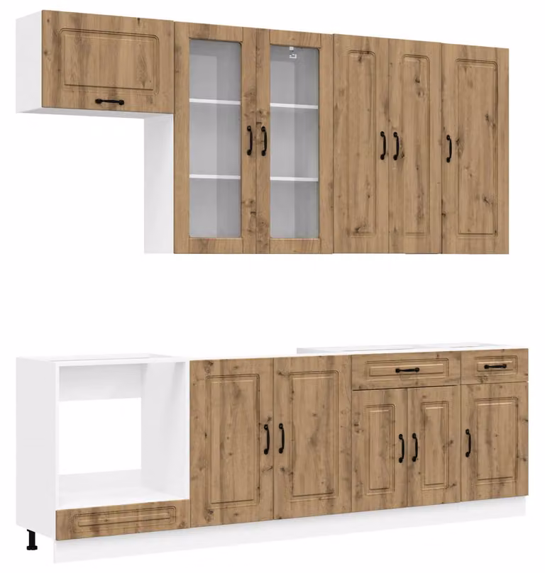 Set da cucina KALMAR, 8 pezzi, realizzato in materiale composito effetto legno "Artisan" color noce