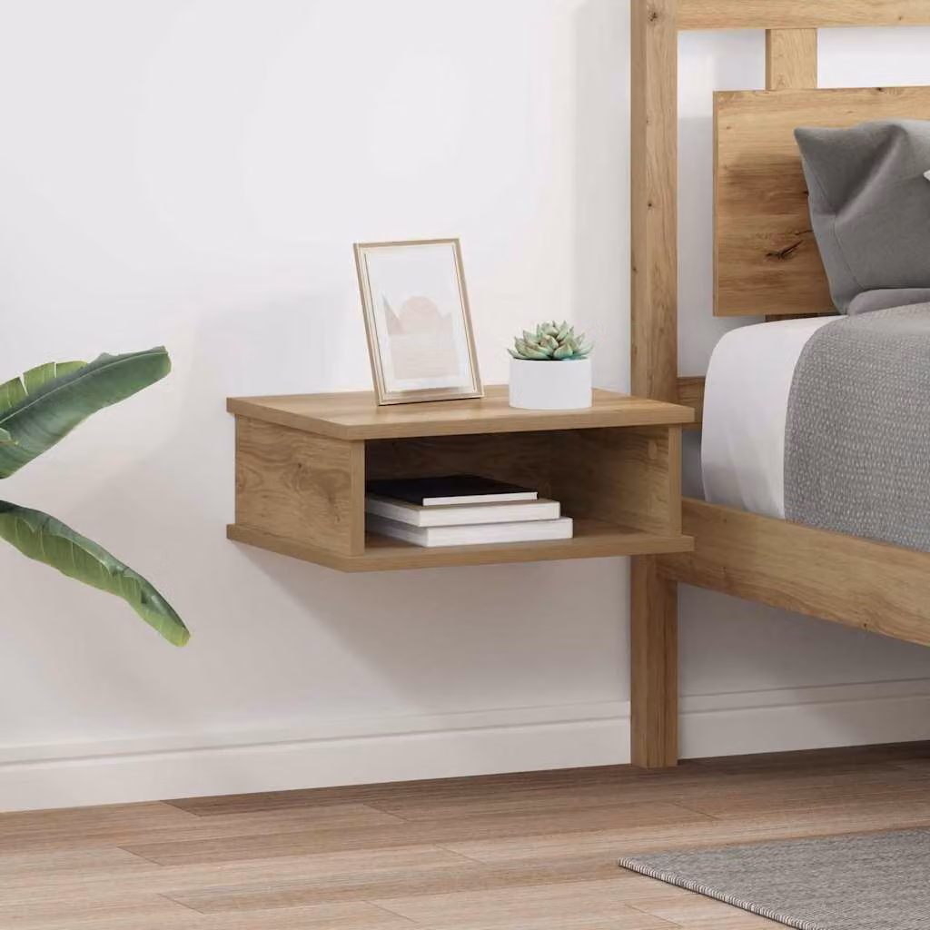 Set di 2 comodini moderni vidaXL in rovere marrone, sospesi, L 40 cm x P 31 cm x H 15 cm