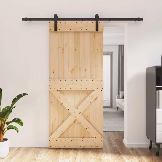 Porta scorrevole moderna vidaXL in legno e acciaio, colore marrone e nero, L: 200 cm, H: 210 cm – 1