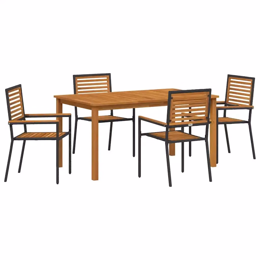 Set da pranzo per giardino e terrazzo vidaXL in legno di acacia e rattan, 5 pezzi, nero e marrone – 2