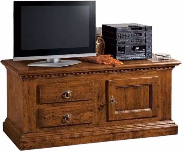 Porta TV classico in legno con 2 cassetti e 1 anta color noce Mobili 2G L: 141 cm, P: 50 cm, H: 60 cm – 3