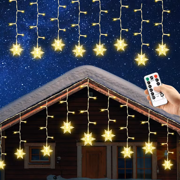 Luci decorative a forma di fiocchi di neve, lunghezza 4 metri, 96 LED, ideali per le decorazioni natalizie - luce bianca calda