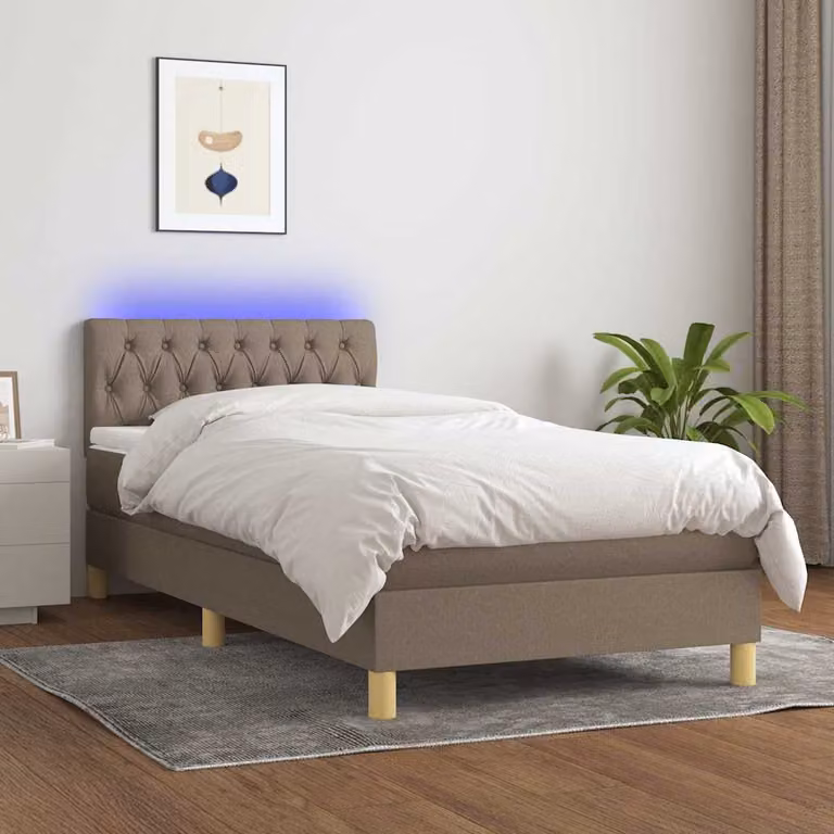 Letto Ibrido con Materasso e Illuminazione LED vidaXL in Tessuto Tortora L/P/H: 90 x 190 cm