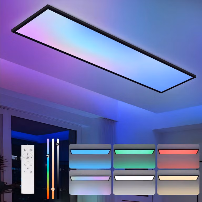 ZMH Pannello LED da soffitto, dimmerabile, pannello RGB con cambio colore, lampada da soffitto lunga e piatta, telecomando, grande, 24W, ideale per ufficio, sala giochi e soggiorno