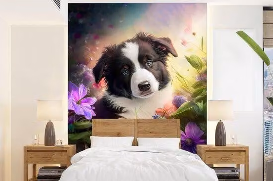 Banner fotografico - Fiori - Natura - Zone - Border collie - Animale - Larghezza: 190 cm, Altezza: 260 cm