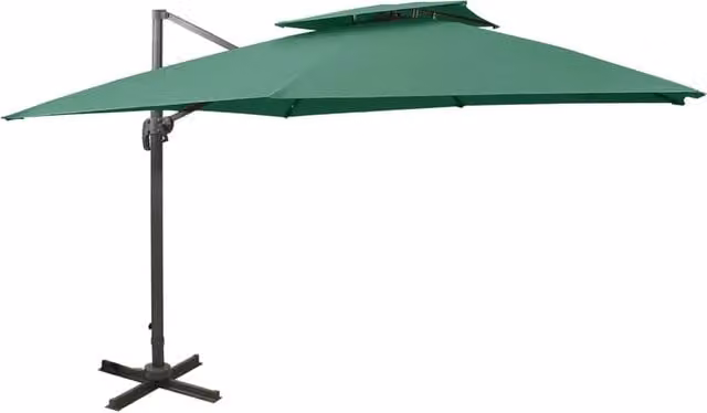 Ombrellone da esterno a braccio con doppio tetto in alluminio e poliestere verde L 300 x P 300 x H 258 cm