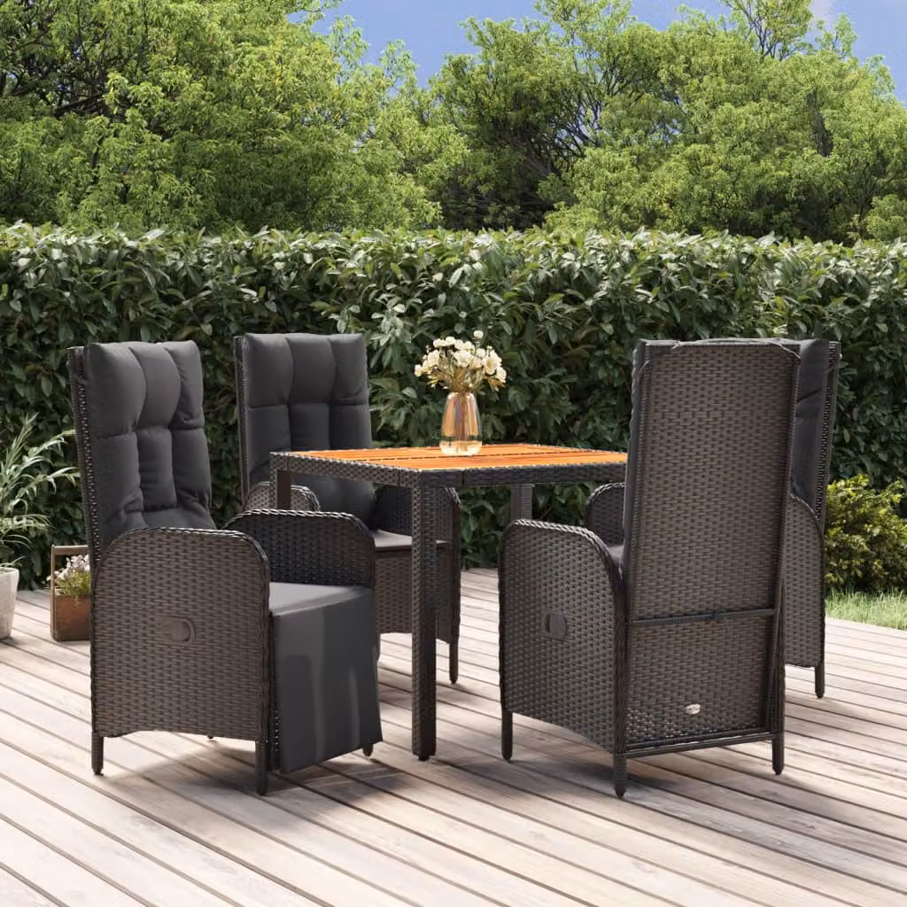 Set da pranzo da giardino vidaXL in polyrattan e legno di acacia nero con 5 pezzi
