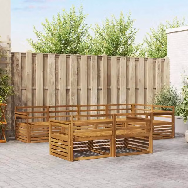 Set di divani da esterno 7 pz Naturale Legno di Acacia Massello 3373604