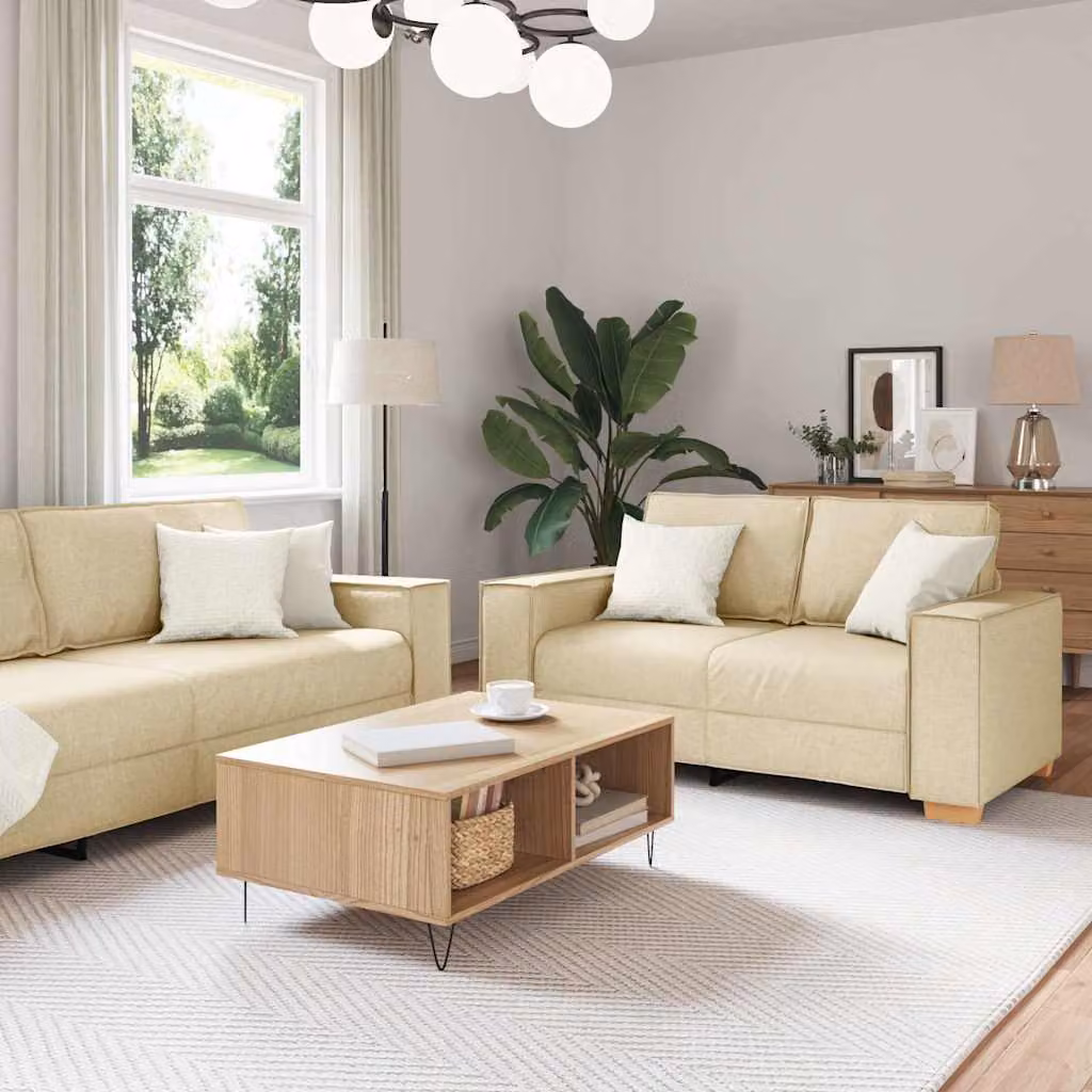 Set di 2 divani vidaXL in tessuto beige con cuscini per soggiorno e ufficio in casa