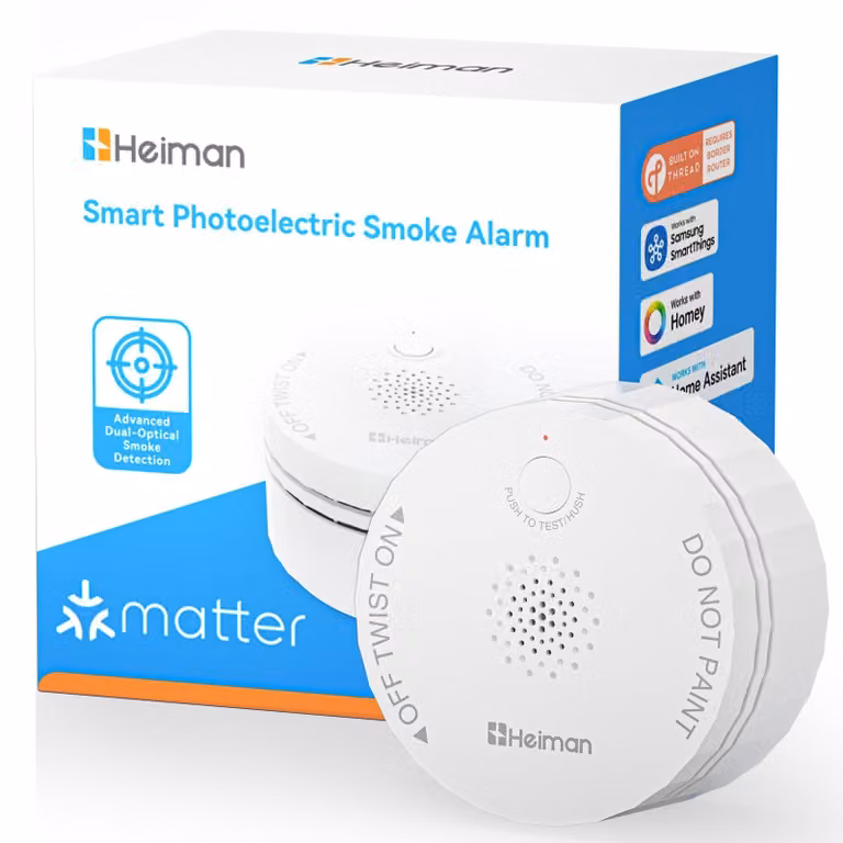 Rilevatore di fumo smart Matter con sensore di temperatura e umidità - Thread - Sensore dual-optic - 5 anni di batteria - Per camere e corridoi
