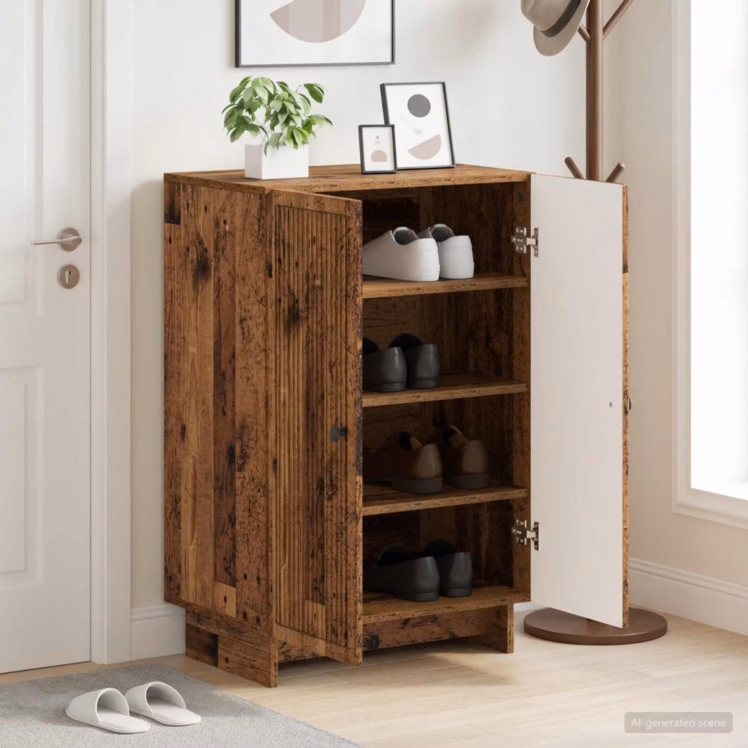 Mobile porta scarpe moderno vidaXL in legno e metallo, L: 59,5 cm, P: 39,5 cm, H: 90 cm