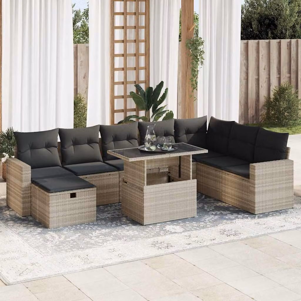 Maison Exclusive - Set Divano da Giardino 9pz con Cuscini Grigio Chiaro Polyrattan