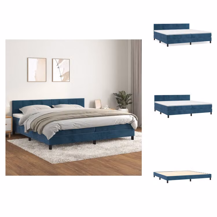 vidaXL Letto a molle con materasso blu scuro 200x200 cm in velluto - Letti e strutture letto