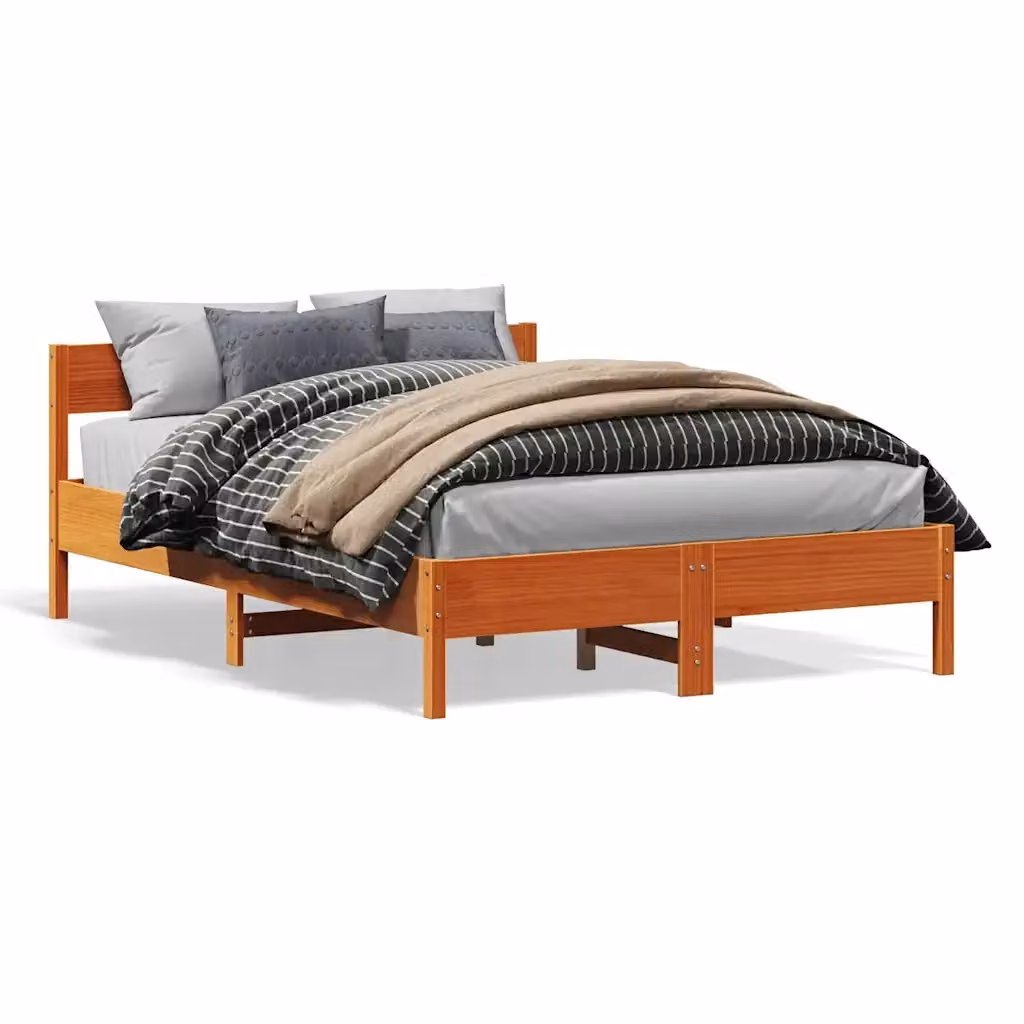 Letto in legno di pino Marrone Cera vidaXL con doghe piatte senza materasso L 120 x P 190 cm – 2