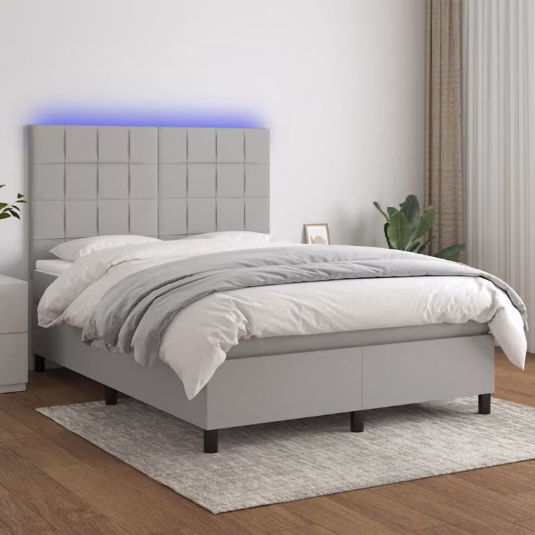 Maison Exclusive - Letto a Molle Materasso e LED Grigio Chiaro 140x190 cm Tessuto