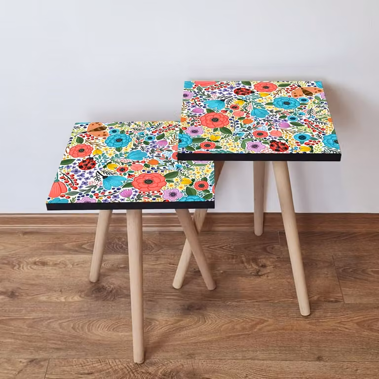 Skye Decor, 2Shp4 - Multicolor, tavolino (2 pezzi), multicolore, 100% MDF, 35 x 35 x 47 cm