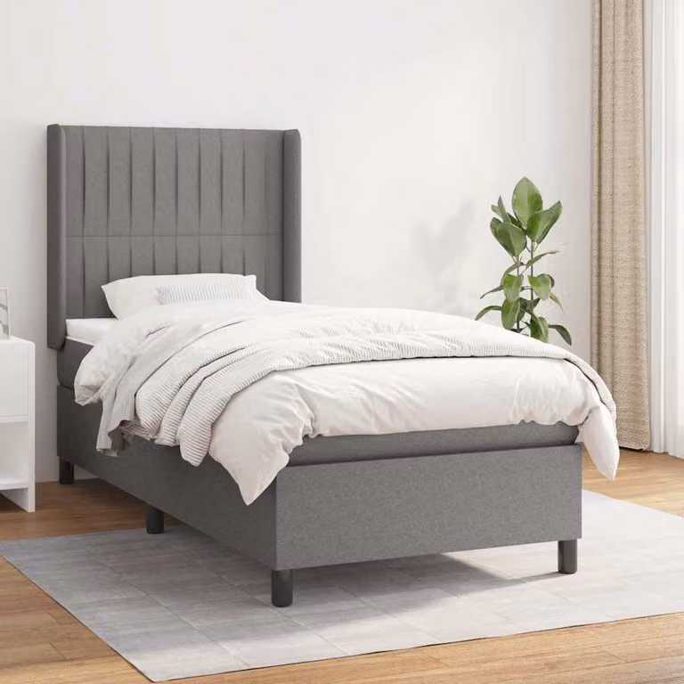 Giroletto a Molle con Materasso vidaXL in Tessuto Grigio Scuro e Bianco, L/P/H: 90 x 190 cm