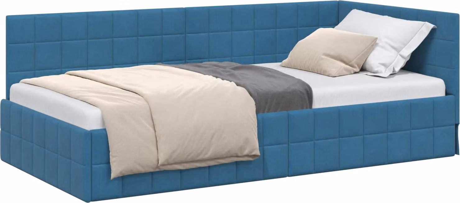 Cornice del letto ad angolo Blu 100 cm x 200 cm Velluto