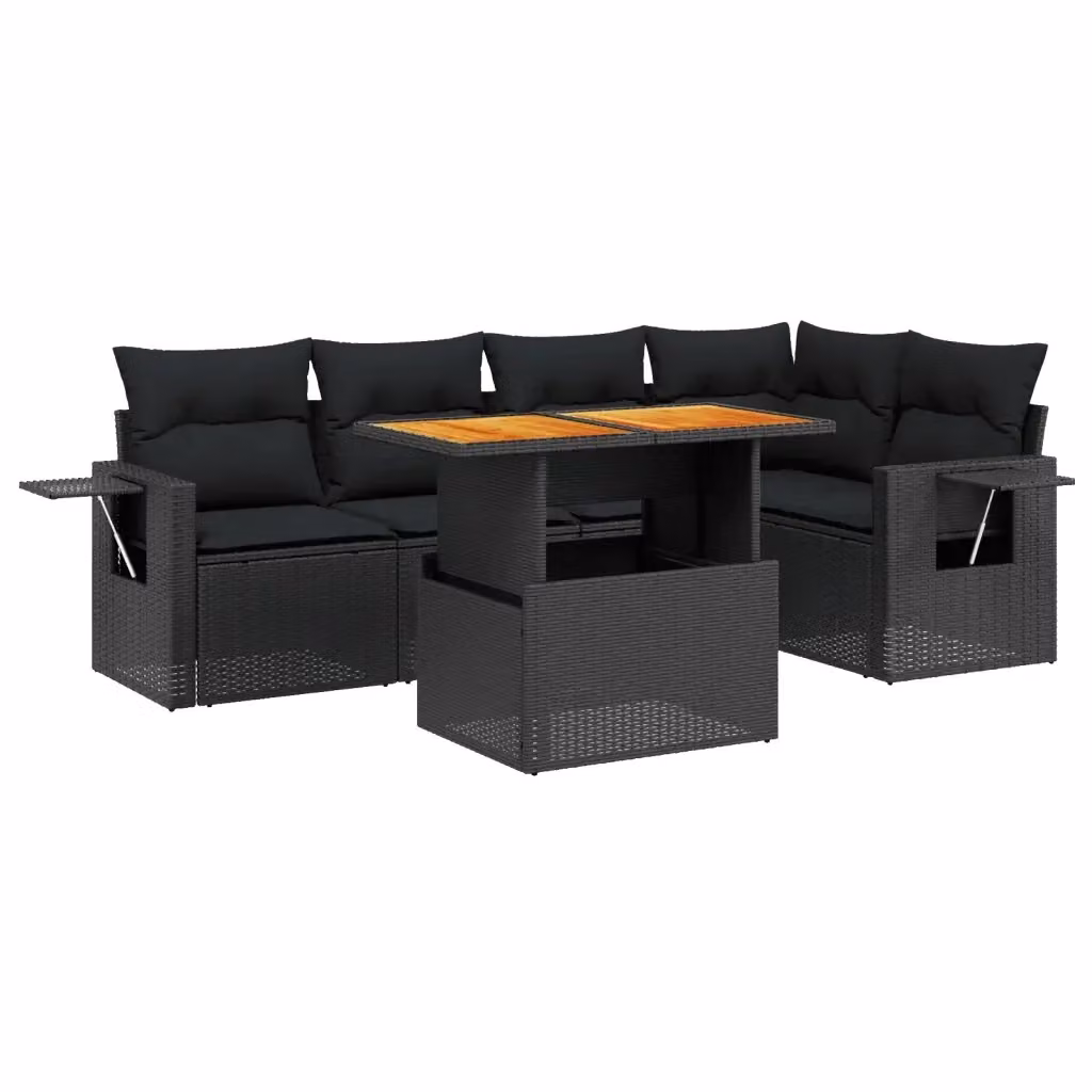 vidaXL Set Divano da Giardino a L 6 pz in Polyrattan Nero con Cuscini e Tavolino da Esterno – 2