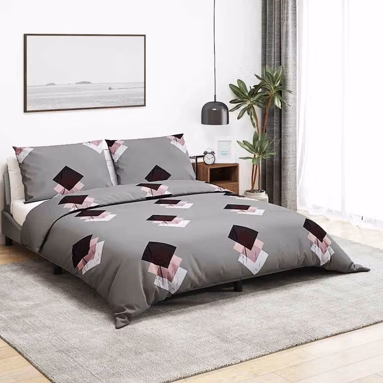 Set Copripiumino e Parapiu pillowcase vidaXL in Cotone Multicolore Grigio con Grafica Moderna L: 140 cm, P: 200 cm