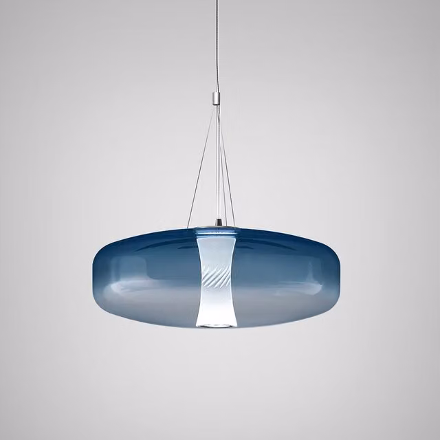 Lampada a sospensione Italamp Solene in vetro e metallo dimmabile con LED luce bianca calda disponibile in blu, oro/ottone o bianco
