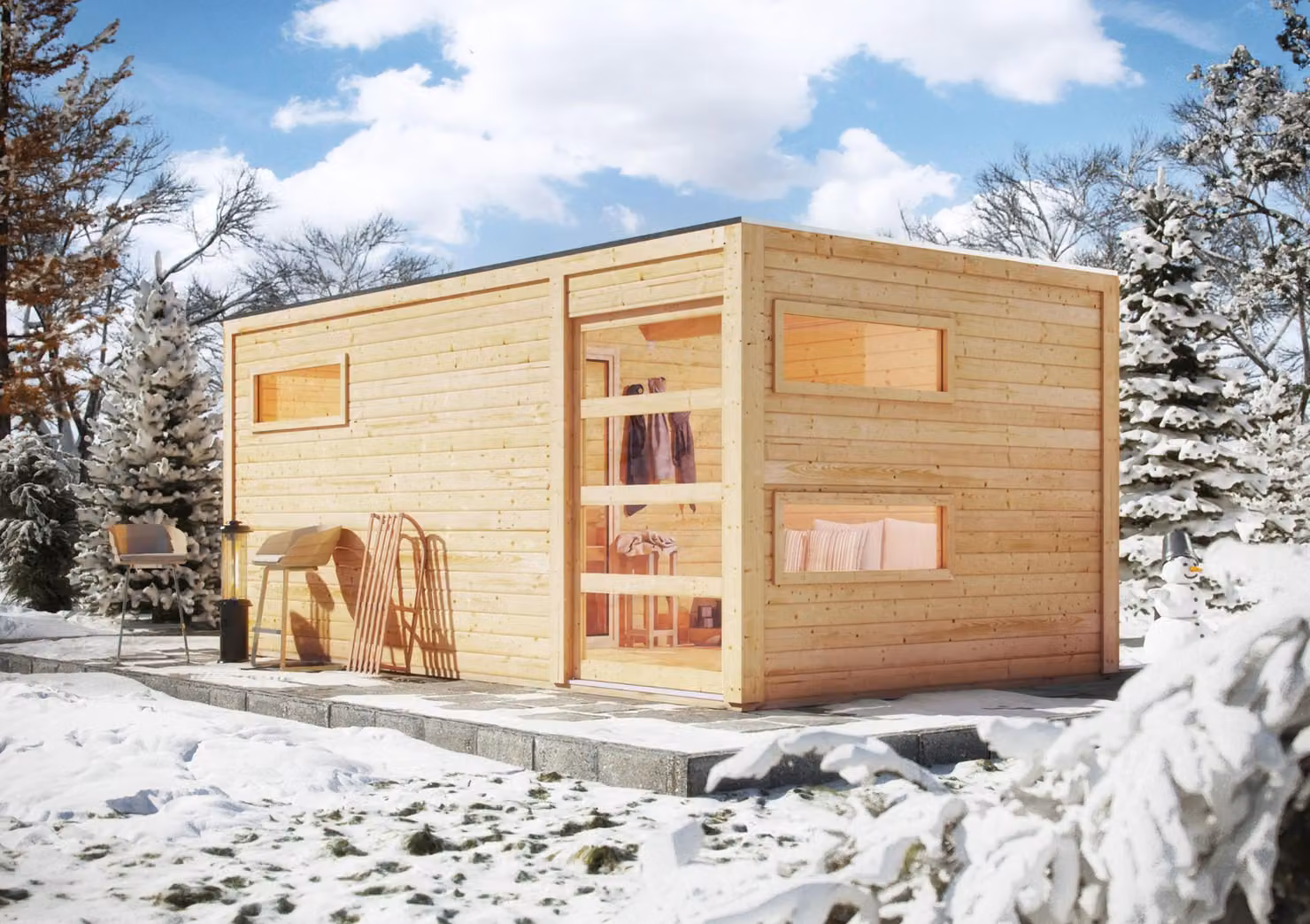Sauna da giardino Casa sauna Karibu Hygge naturale 38mm riscaldatore sauna 9kW esterno