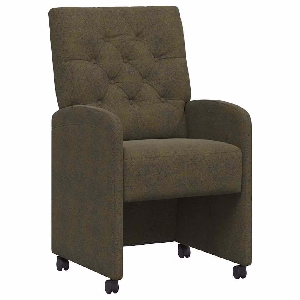 Set di 2 sedie da pranzo vidaXL con ruote in pelle scamosciata sintetica verde militare L 58 cm, P 67 cm, H 97 cm – 2
