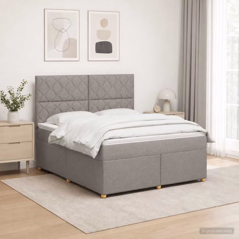 Letto box spring con materasso ibrido vidaXL in tessuto beige e grigio L/P: 180 x 200 cm