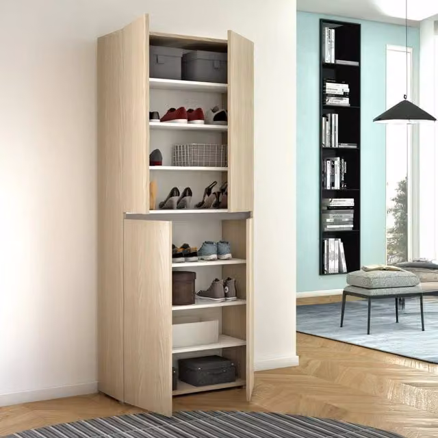 Armadio multiuso e scarpiera DMORA beige con ante a battente e ripiani regolabili L: 80 cm, P: 37 cm, H: 195 cm