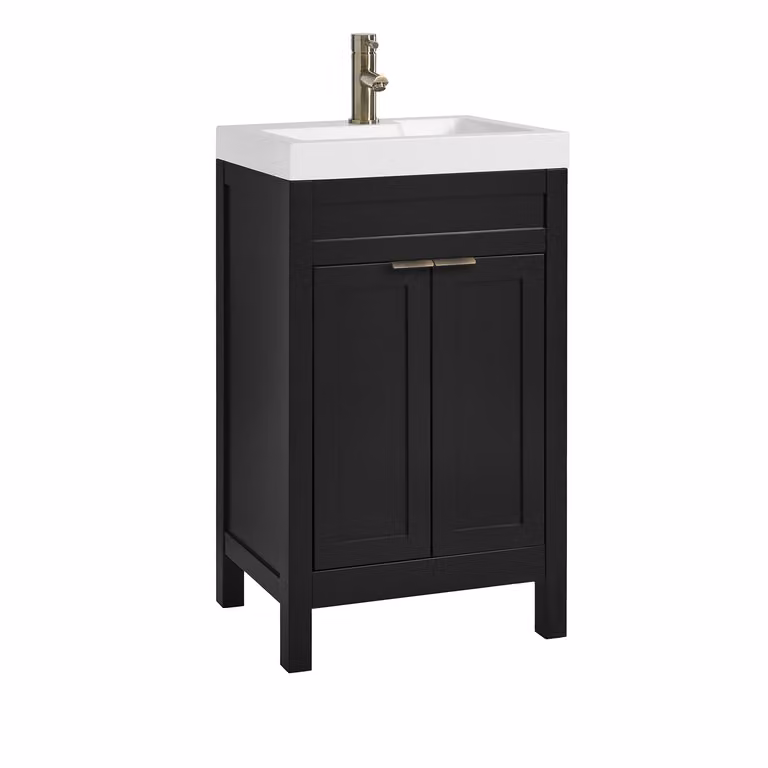 Mobile Bagno Grigio Nero da 500mm con Lavabo e Maniglia Moderna con Impugnatura a Dito in Ottone Spazzolato - Warwick