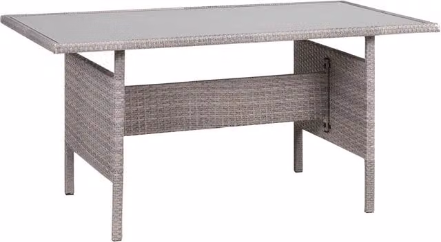 Tavolo da pranzo rettangolare estensibile Beliani in polyrattan grigio con piano in vetro temperato per esterni