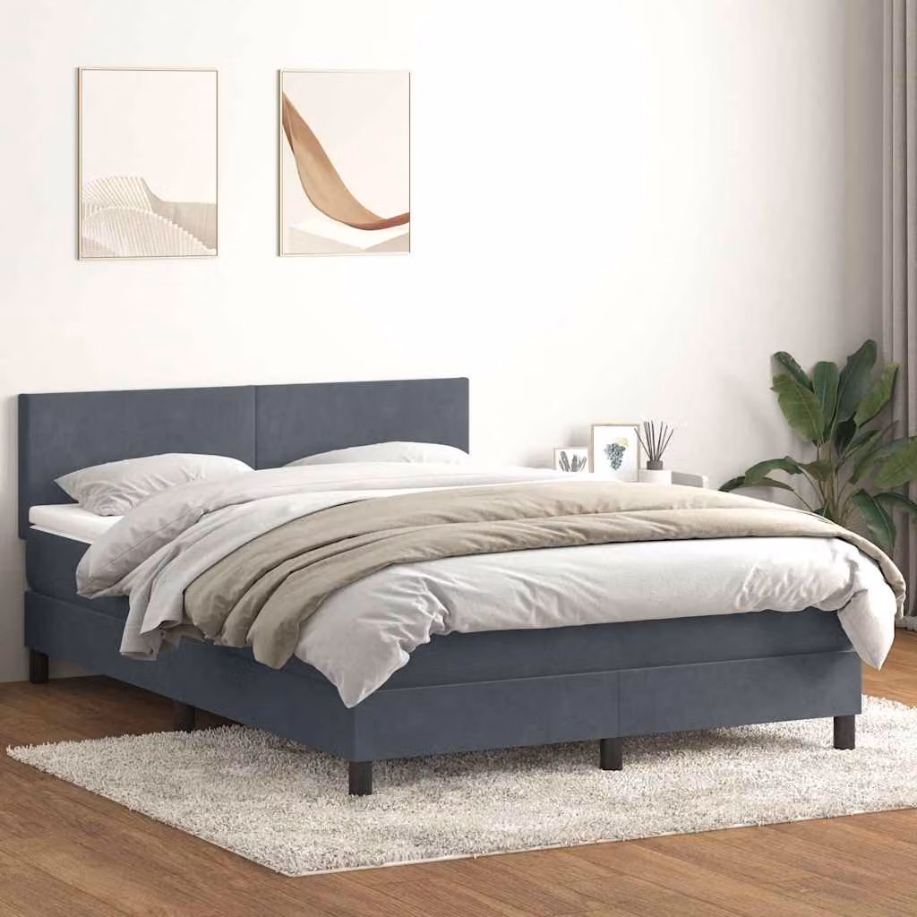 Letto a molle con materasso ibrido e illuminazione LED vidaXL in velluto grigio scuro L/P/H: 160 x 210 x 88 cm