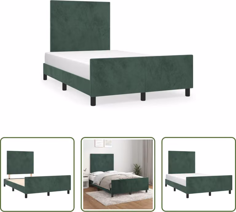 The Living Store Struttura letto con testiera in velluto verde scuro 120x190 cm