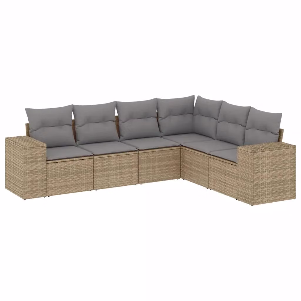 Set Divano da Giardino L-Shape vidaXL in Polyrattan con Cuscini Beige e Struttura in Metallo per Esterno e Terrazzo, 6 Pezzi – 2