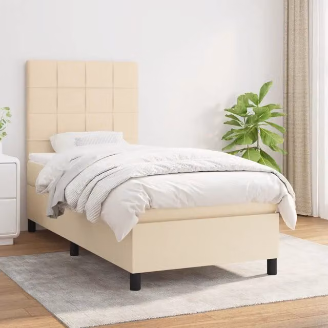 Letto Ibrido con Giroletto a Molle e Materasso vidaXL in Tessuto Beige e Bianco L/P/H: 203 x 100 x 128 cm