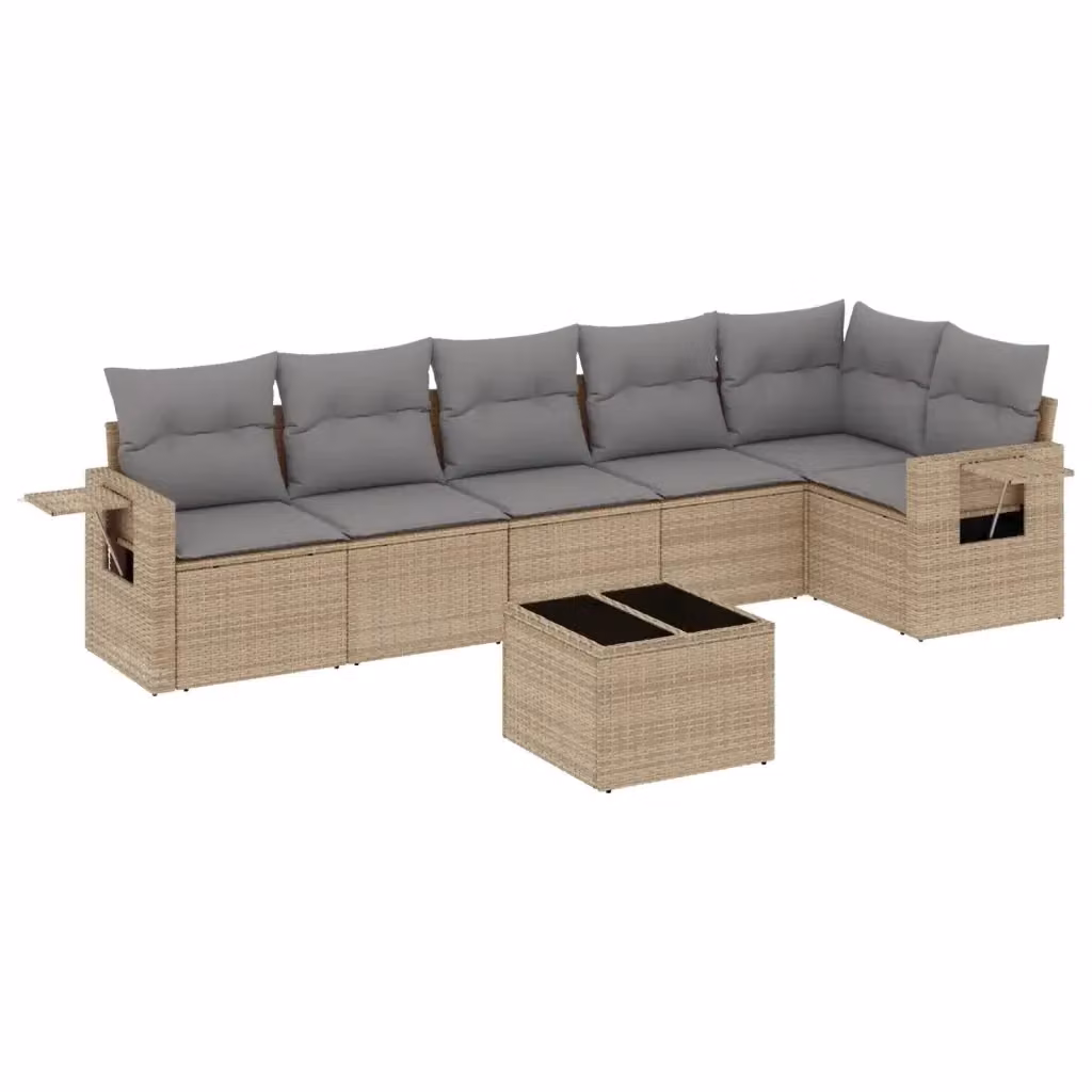 vidaXL Set Divani da Giardino 7 pz in Polyrattan con Cuscini Beige e Grigio per Terrazza e Giardino – 2