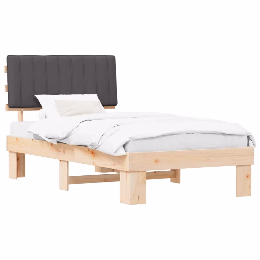 Letto con Testiera Rivestita vidaXL in Legno di Pino e Tessuto Grigio, L/P: 100 x 200 cm – 2
