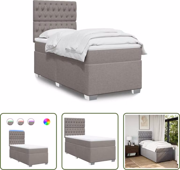 The Living Store Letto a molle con materasso Taupe 100x200 cm in tessuto