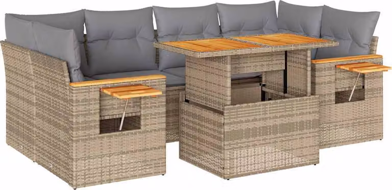 Set Divani da Giardino 7 pz con Cuscini Beige Polyrattan Acacia