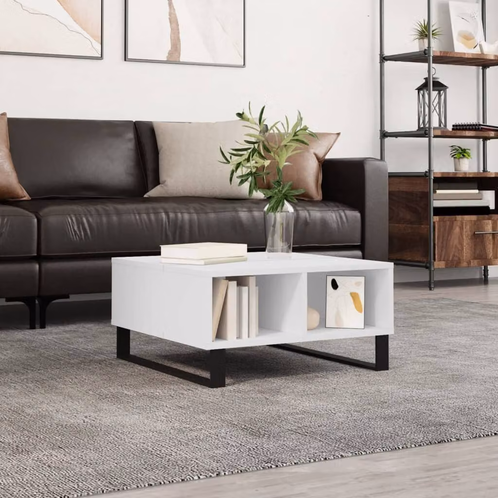 Tavolino The Living Store bianco 60x60x30 cm in materiale ligneo