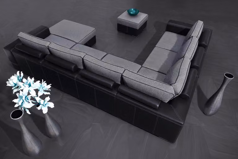 Wohnlandschaft U-Form Bettfunktion Stoff Ecksofa Couch Design Polster Textil