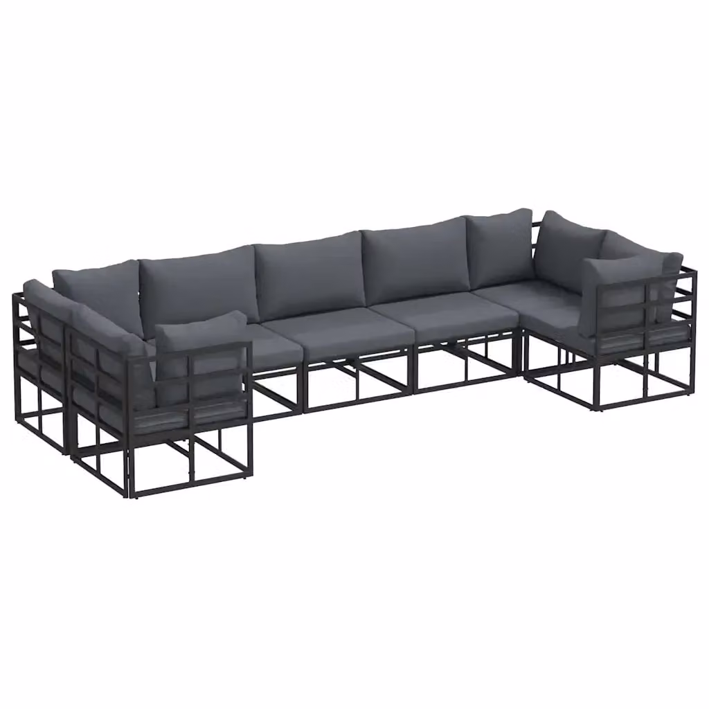 Set Divano da Giardino a L vidaXL 7 pz in Alluminio Antracite e Nero con Cuscini Imbottiti e Rivestimenti Rimovibili – 2